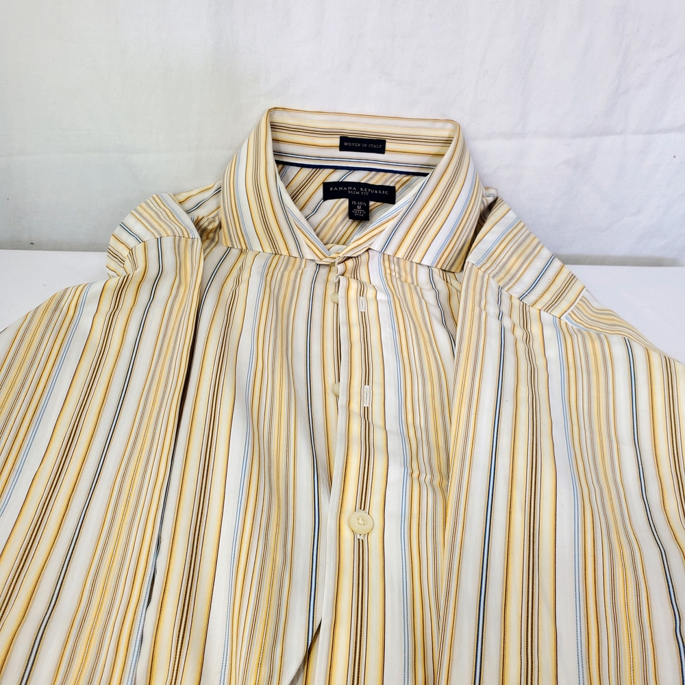 Banana Republic Men's Yellow and White Striped Shirt
